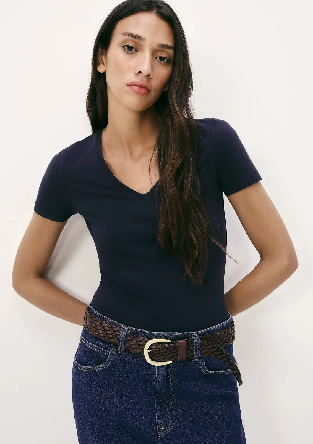 Blusa Básica Feminina Slim Decote V — Marinho