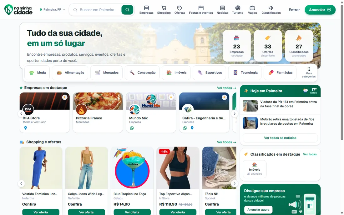 O portal no computador: guia, shopping e ofertas da cidade